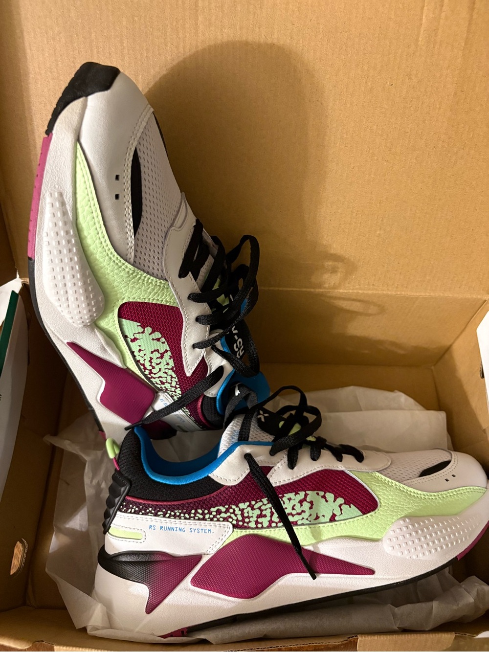 PUMA RS-X Blaster Men’s Low Top Mesh Lace-Up Sneakers White Lime size 11.5